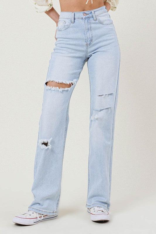 Distressed Wide Leg Jeans - LQ Boutique
